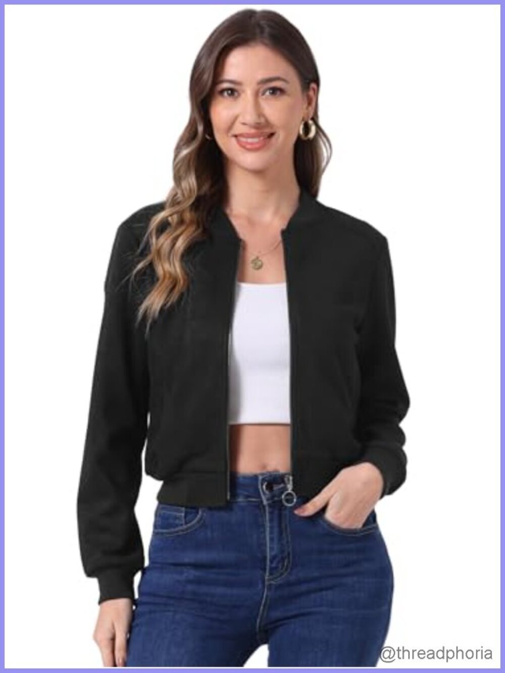 Faux Suede Cropped Biker Moto Bomber Jacket Stand Collar Zip Up